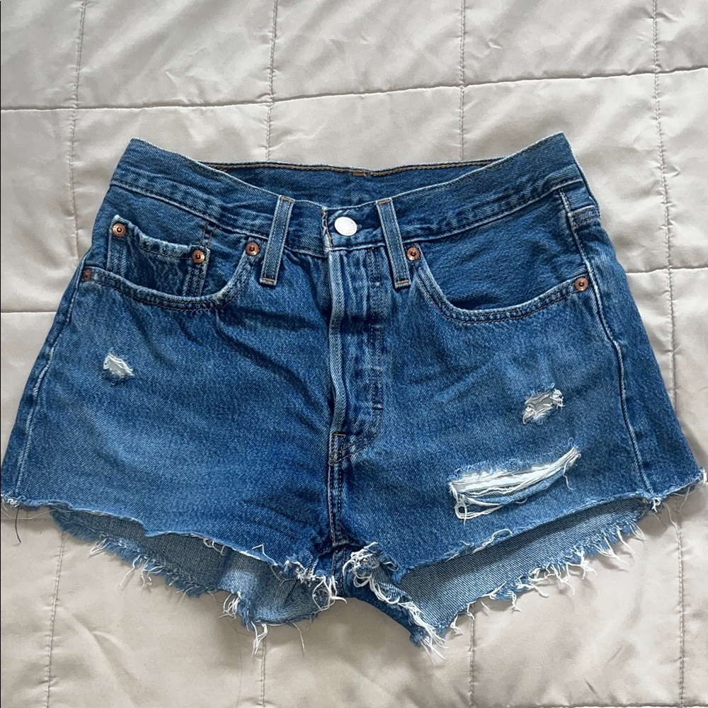 Levi's 501 Denim High Rise Distressed Women’s Jean Blue Shorts 26